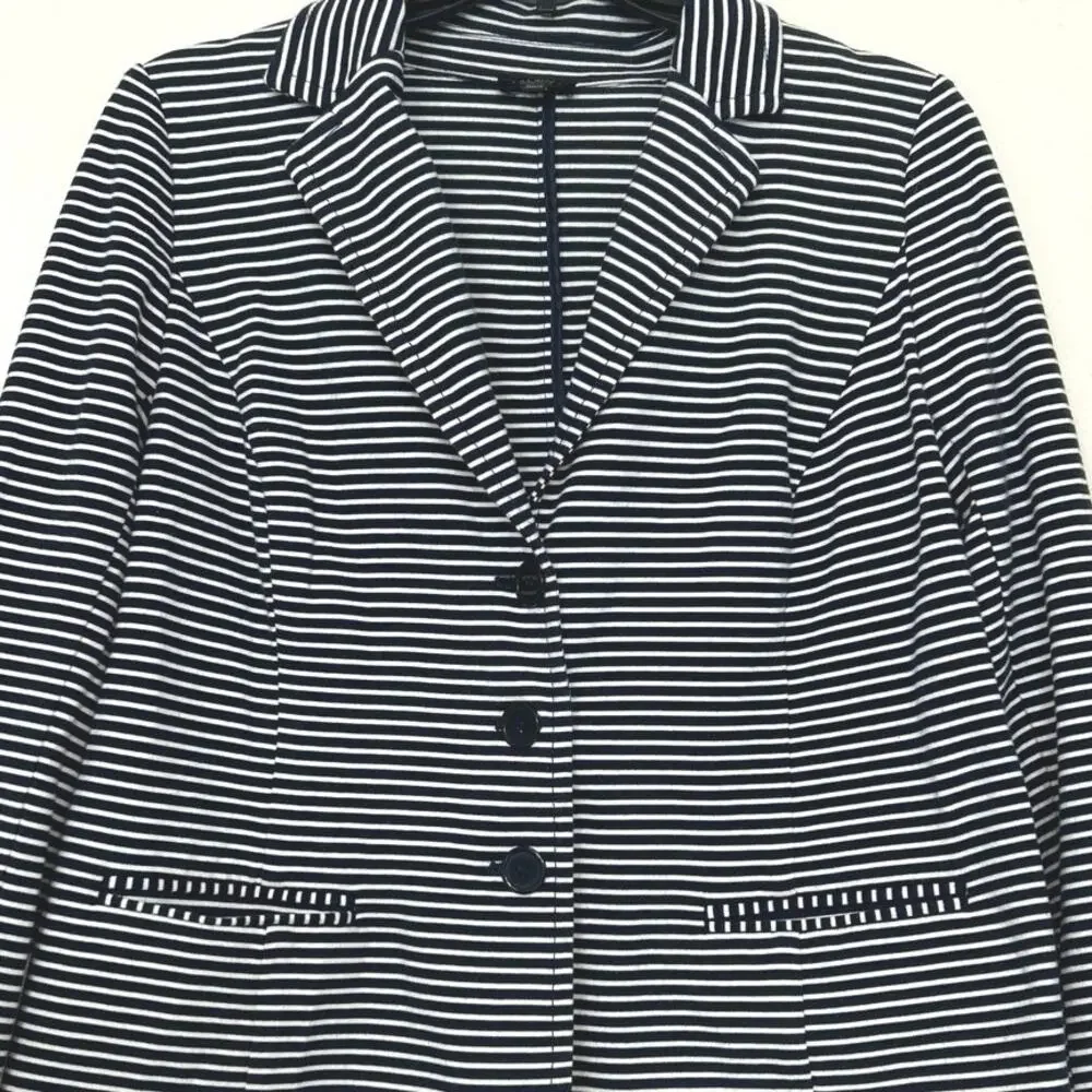 Talbots Navy White Breton Stripe Cotton Knit Blazer 1XP Nautical Preppy Coastal